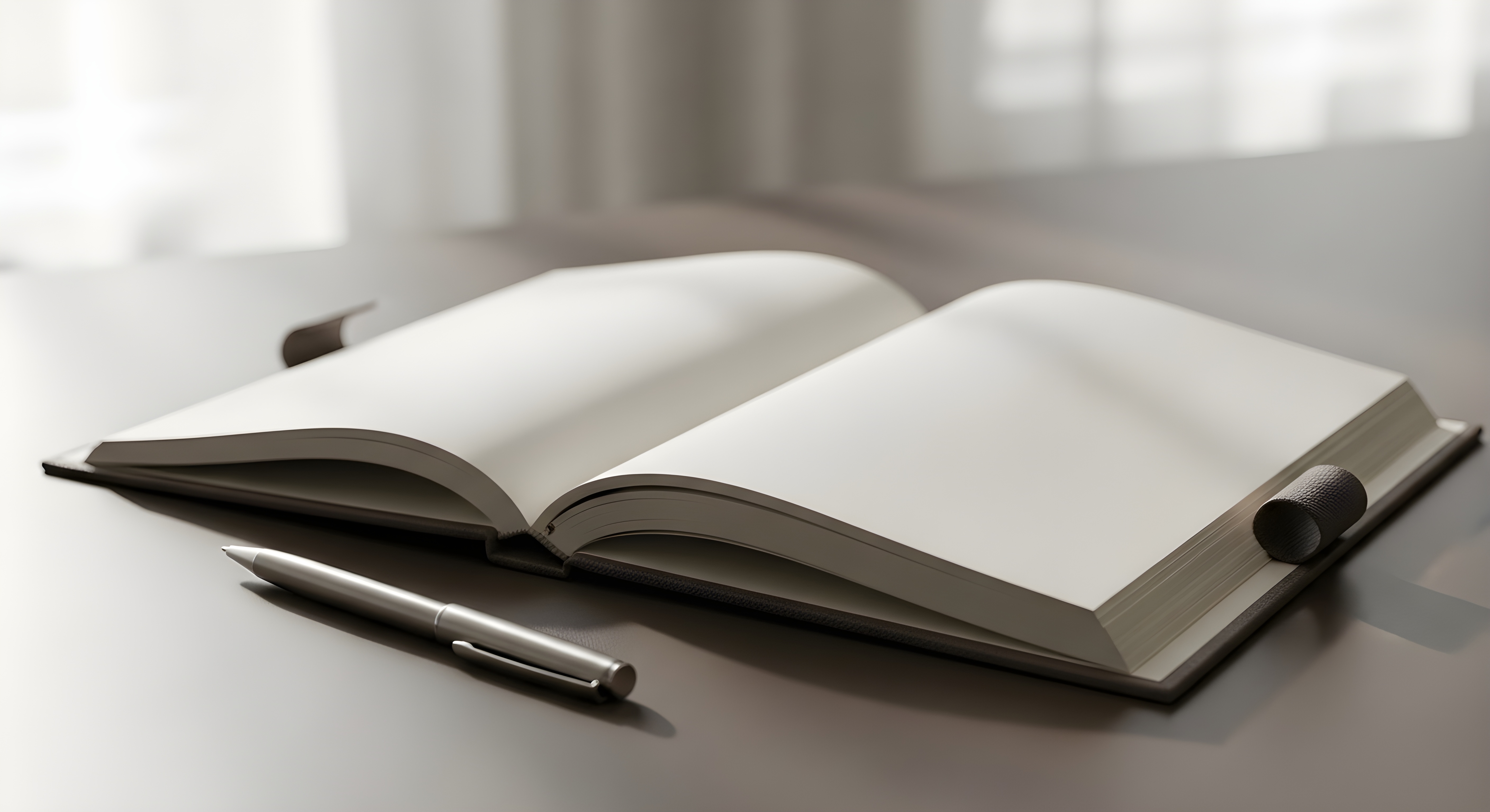 Open notebook and pen on a desk